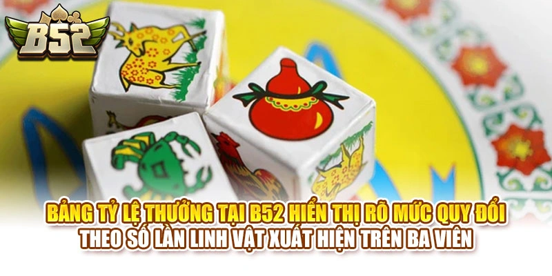 Bảng tỷ lệ thưởng tại B52 hiển thị rõ mức quy đổi theo số lần linh vật xuất hiện trên ba viên