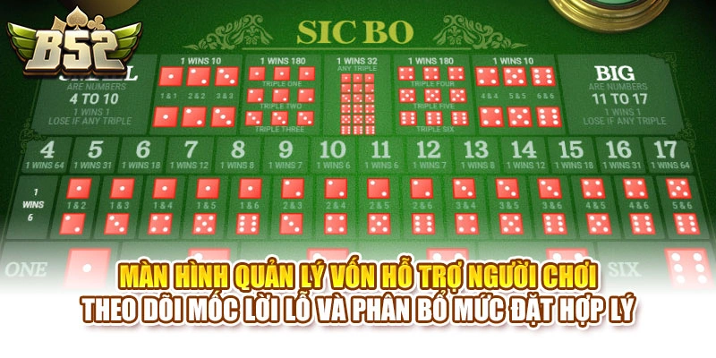 Màn hình quản lý vốn hỗ trợ người chơi theo dõi mốc lời lỗ và phân bổ mức đặt hợp lý